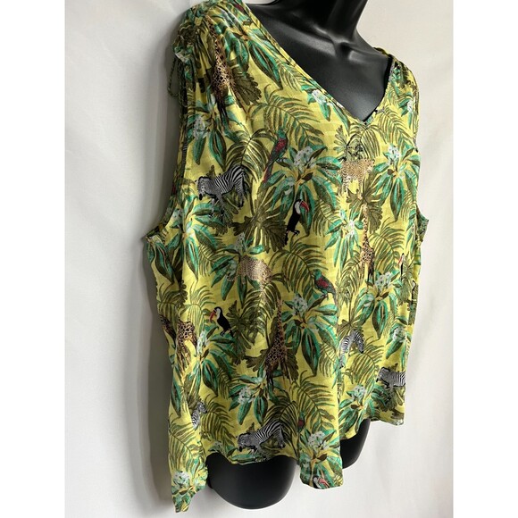 Jane and Delancey Novelty Print Top Birds Animals Sleeveless Shirt sze XL V Neck - Picture 2 of 12
